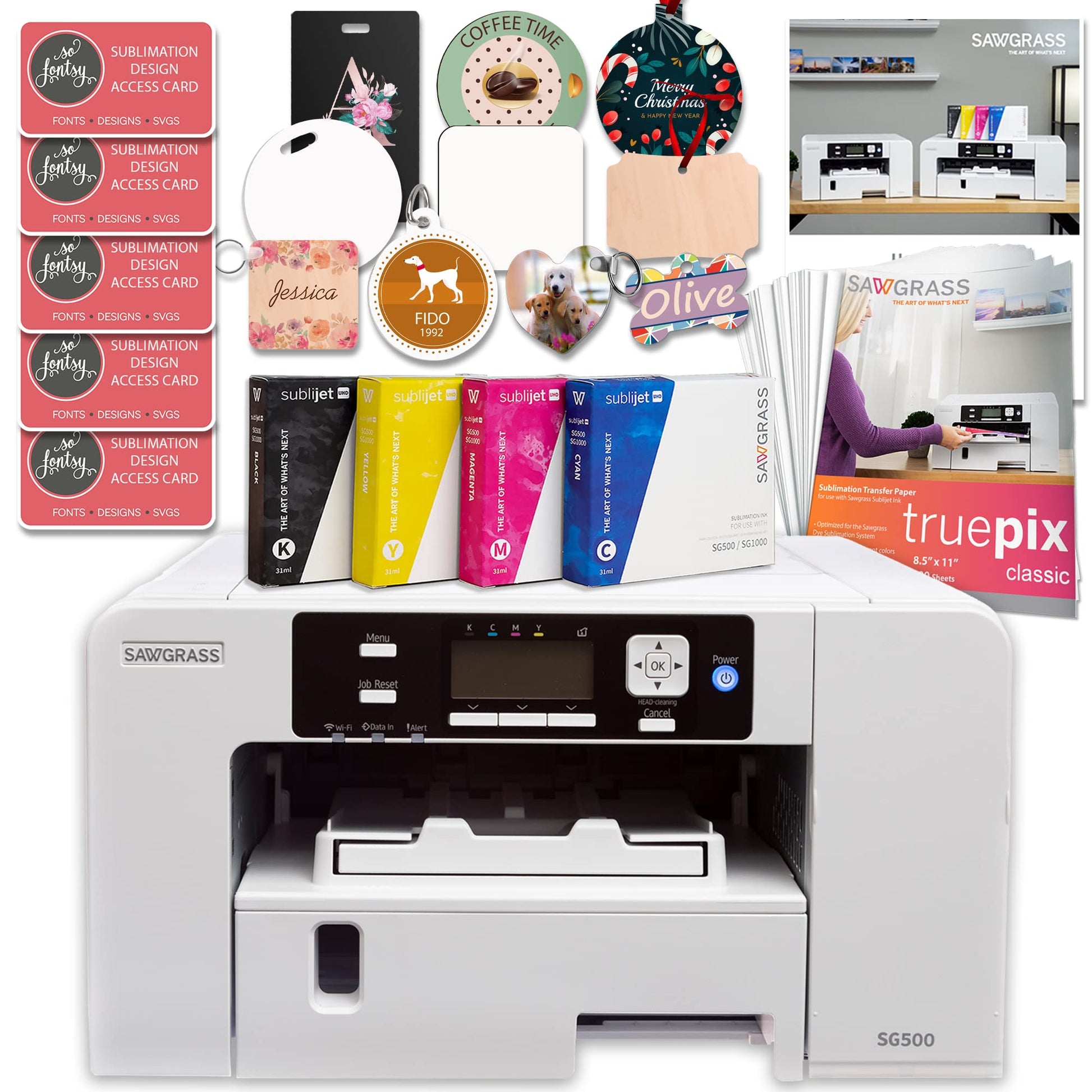 Sawgrass UHD Virtuoso SG500 Sublimation Color Printer Starter Bundle with Inks, Sublimation Paper, Blanks, 8.5" x 11", 8.5" x 14" - WoodArtSupply