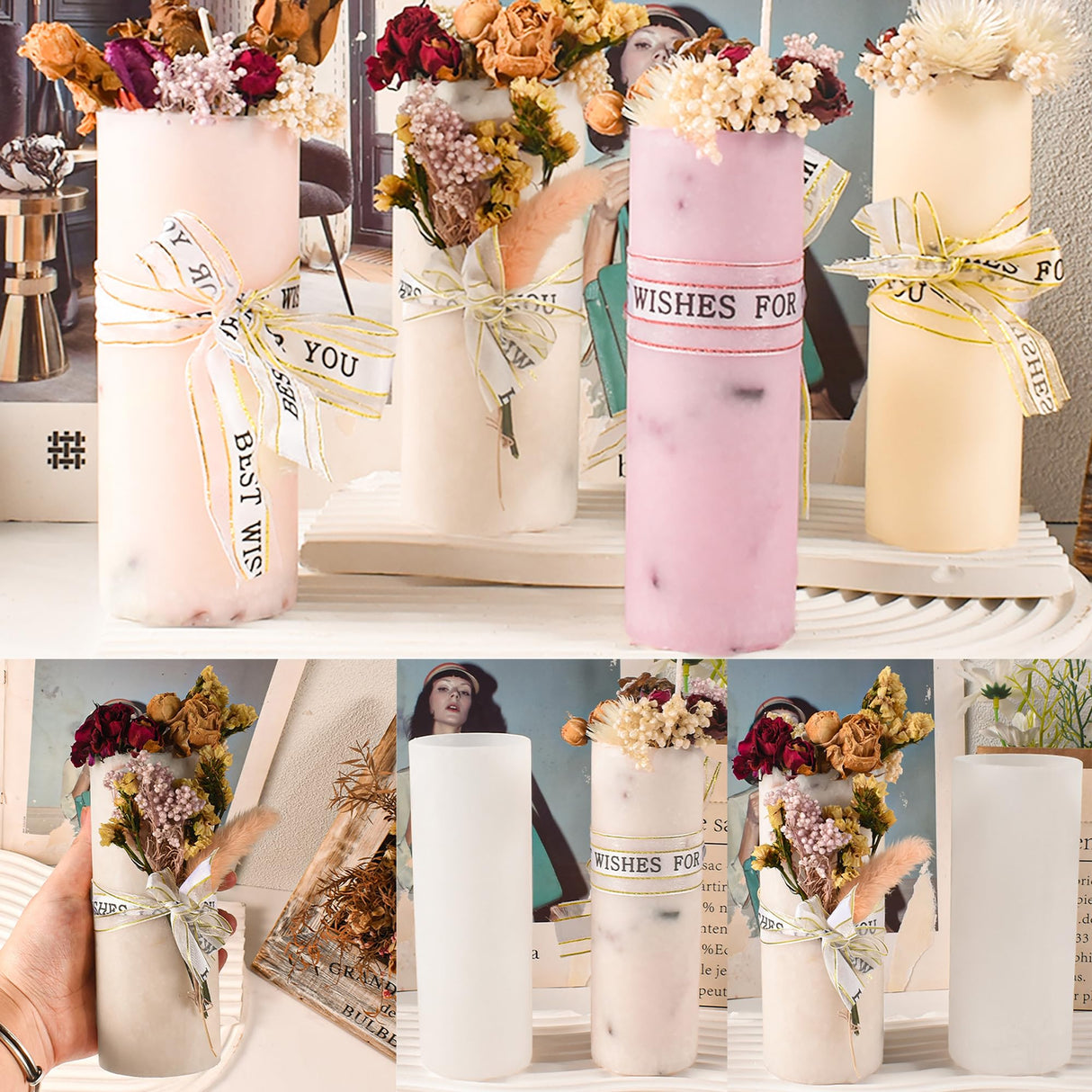 Cylinder Molds Silicone Wave Spiral Candle Mold - Silicone Resin Casting Molds for Candle & Resin & Soap Craft Supplies (cylinder-2-pack-6-inch) EVERELAM