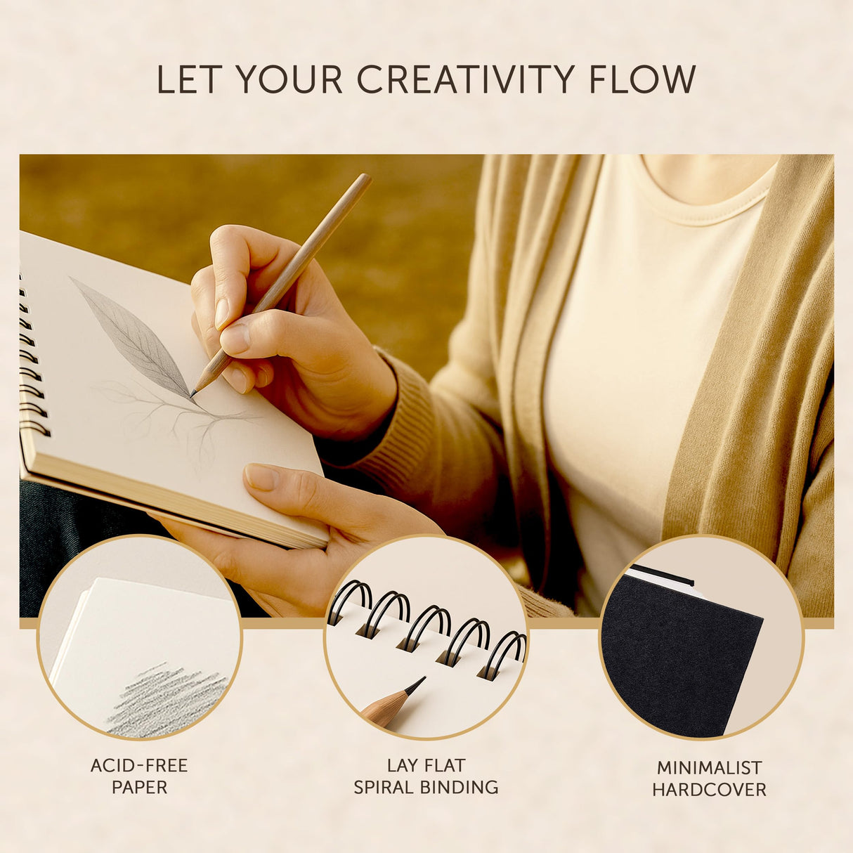 Artist’s Sketchbook Hardcover – 200GSM Very Thick Paper – Spiral Sketch Book for Drawing and Mixed Media – Sketch Pad, Art Book - 5.8 x 8.5, 40 Sheets / 80 Pages String & Space