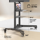 ONKRON Mobile TV Stand on Wheels for 55-90 Inch TV up to 198 lbs, Height Adjustable TV Stand Portable 200x200-800x600 VESA Mobile TV Cart Rolling TV Stand with Shelf/TV Movable Stand Black ONKRON