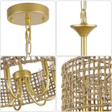 WBinDX 6-Light Boho Large Rattan Chandelier for Dining Room, Seagrass Gold Chandelier with Hand Woven Wicker Shade, Farmhouse Drum Hanging Pendant Light Fixture for Living Room Hallway Foyer WBinDX