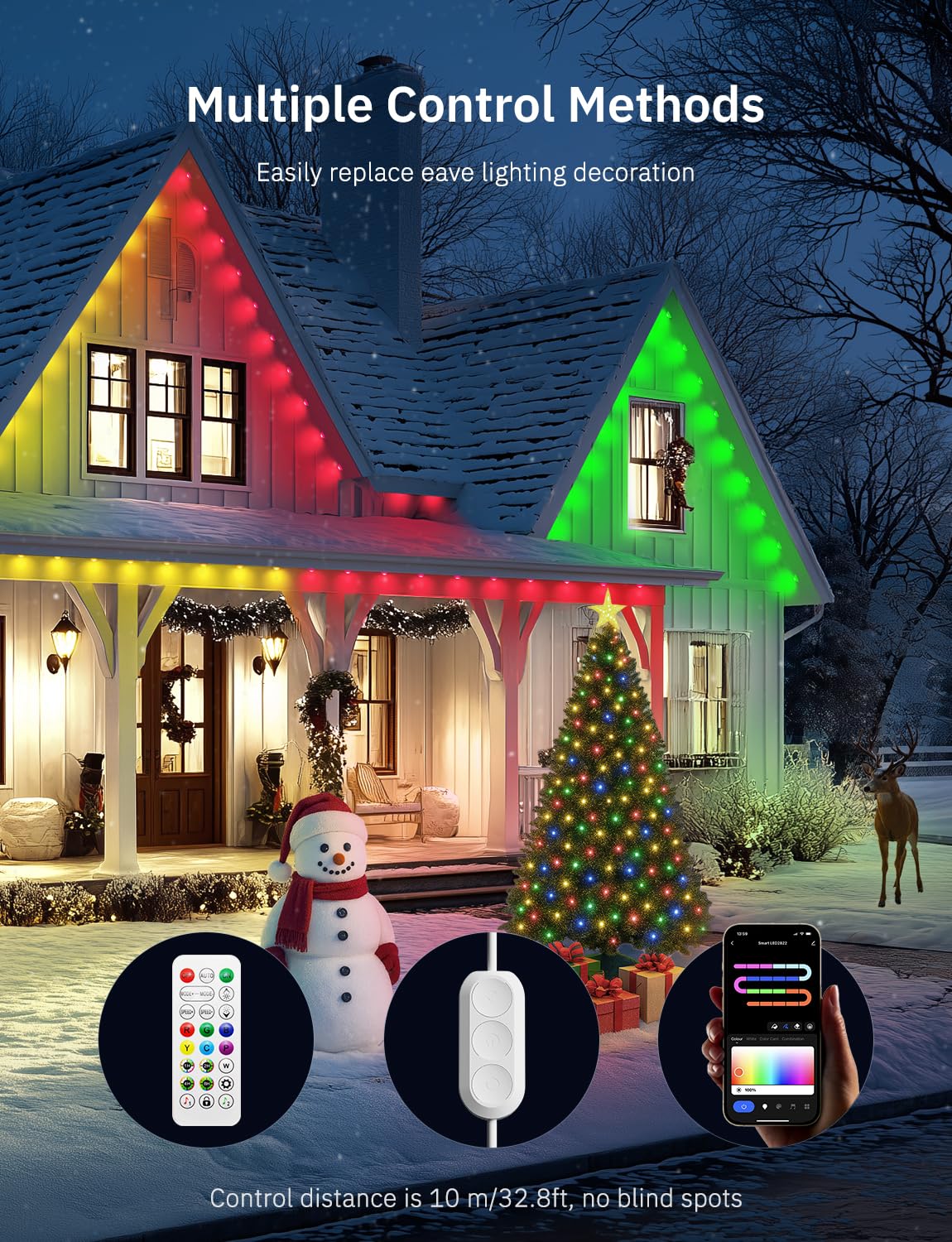 200FT Permanent Outdoor Lights, 100 Smart Waterproof IC+RGBCW LED Eaves with Warm White & Cool White, Halloween Christmas Permanent Light with 48 Scenes Mode for All Holiday Decor Party Daily Lighting lemonlovely