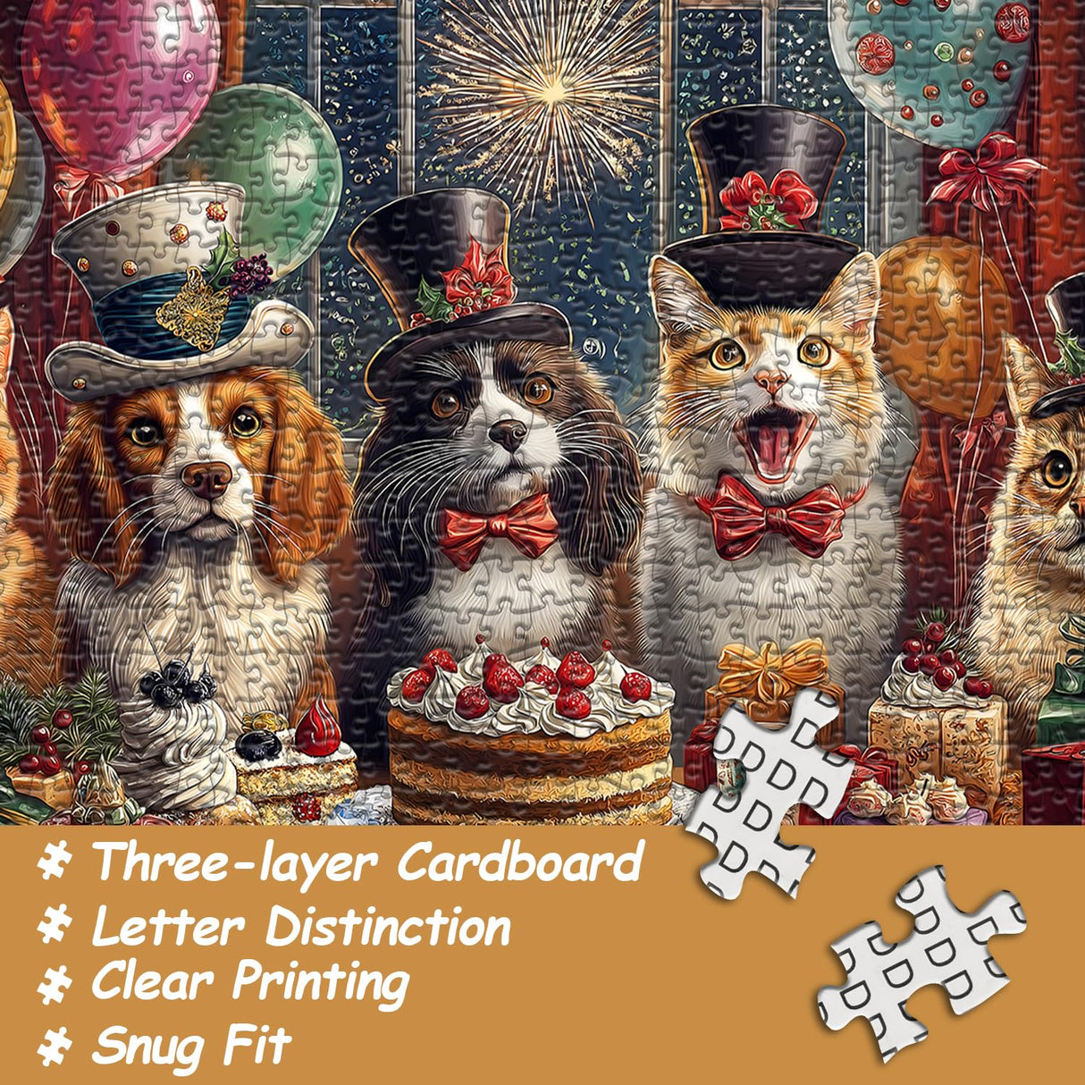 Dog Puzzles for Adults 1000 Pieces, Cat Jigsaw Puzzle Birthday Cake Puzzle Christmas, Funny Animal Puppy Kittens Puzzle, Holiday Jigsaw Puzzle PICKFORU