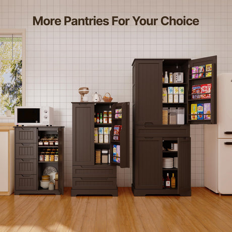Gizoon 47" Dark Brown Kitchen Pantry Cabinet with Drawers & Shelves for Small Spaces Gizoon