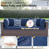 UDPATIO Patio Furniture Set, 7 Piece Outdoor Sectional Sofa, Modular Wicker Outdoor Furniture Conversation Sets with Waterproof Cover for Backyard Deck(Brown/Navy Blue) UDPATIO