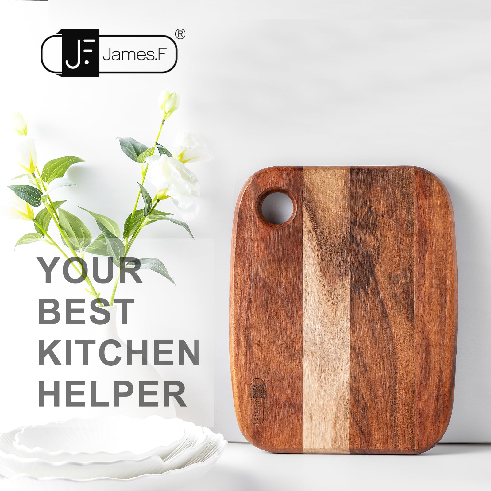 Acacia Wooden Cutting Board,JF JAMES.F Heavy Duty Wood Chopping Boards with Hang Hole, Thick Reversible Cutting Boards Serving Tray for Kitchen, Meat - WoodArtSupply