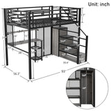 Harper & Bright Designs Full Size Loft Bed with Stairs & Desk, Metal Frame with Storage Shelves and Wardrobe, Heavy-Duty for Adults, Teens and Kids, Black Harper & Bright Designs