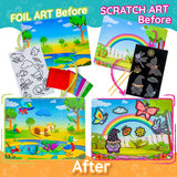 Craftikit ® Award-Winning Foil Art & Rainbow Scratch Art for Kids - 2-in-1 Arts and Crafts Kit for Kids Ages 4-10 - Animal Theme for Girls, Boys & Toddlers Ages 4, 5, 6, 7, 8, 9, 10 Craftikit