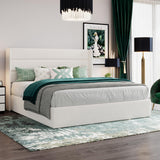 SHA CERLIN King Size Lift Up Storage Bed/Velvet Upholstered/Modern Wingback Headboard/Upholstered Platform Bed Frame/Hydraulic Storage/No Box Spring Needed/White SHA CERLIN