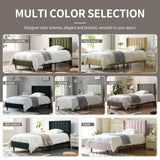 YUHUASHI upholstered Platform Bed Frame/Twin Bed Frame/Modern Geometric Double-Wing Design headboard/Velvet Fabric/Easy to Assemble no Noise (Grass Green, Twin) YUHUASHI