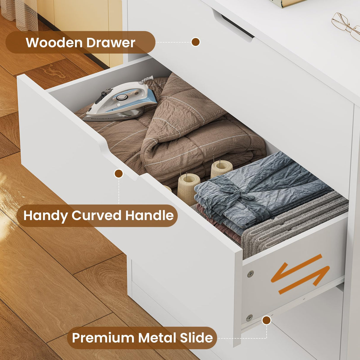 BTHFST 4 Drawers White Dresser for Bedroom, Modern Wood Chest of Drawers 4 Drawer Dresser with Large Capacity for Living Room, Closet, Hallway, Entryway BTHFST