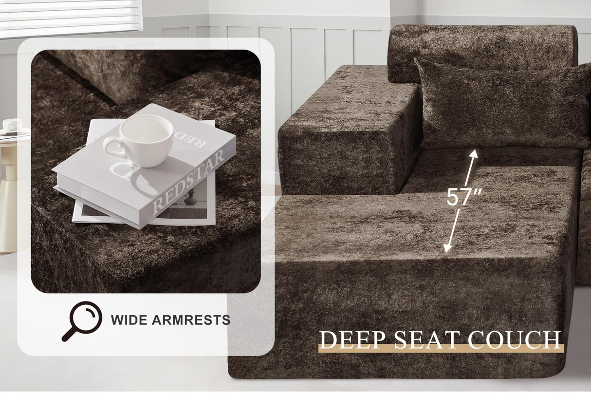 HABUTWAY 105" L-Shape Modular Sectional Sofa Couch for Living Room,No Assembly Required,Modular Comfy Sofa with Deep Seat for Living Room Bedroom,Luxury Distressed Velvet(Left,Yellow Brown) HABUTWAY