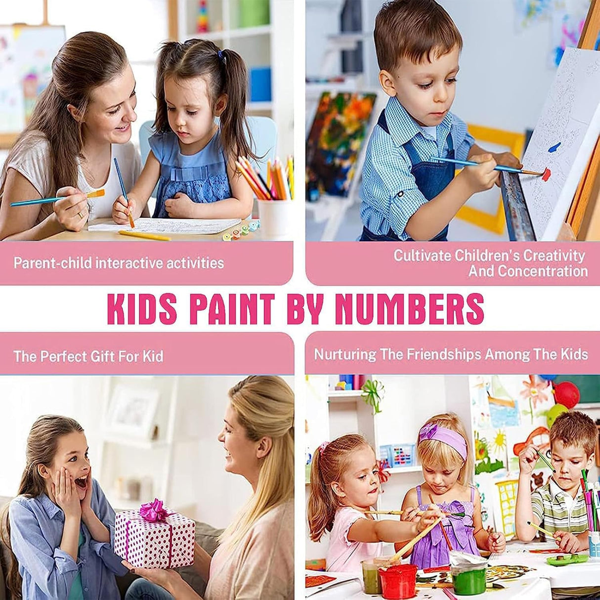 CraftyTime 6 Pack Cartoon Paint by Numbers Kits for Kids with Framed Canvas Paint by Number for Kids Ages 4-8-12, DIY Easy Acrylic Oil Painting Kits for Home Wall Decor (8X8inch) CraftyTime