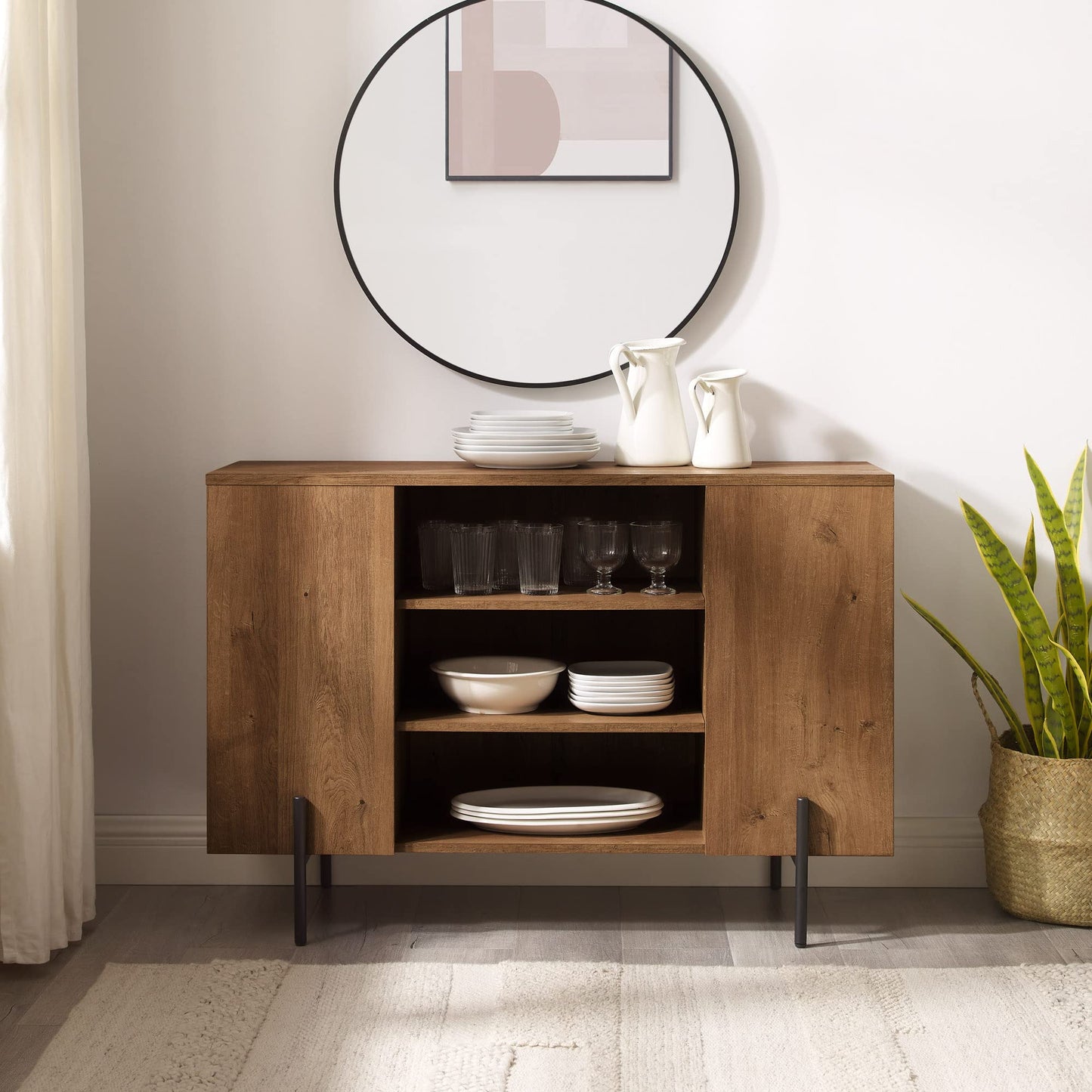 Walker Edison Modern Minimalist Open Cubby Console Table, 43 Inch, English Oak - WoodArtSupply