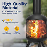 VIVOHOME 46 Inch Chiminea Outdoor Fireplace, Cold-Rolled Steel Wood Burning Fire Pit with Mesh Design, Top Chimney Cover, and Fire Poker Ideal for The Patio, Garden, and Backyard Black VIVOHOME