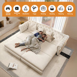 UQGVML Oversized Sleeper Sofa Couch, Convertible Sleeper Sofa Bed for Living Room, Bedroom, Classic 3-in-1 Pullout Couch Bed Chesterfield Style (Beige, with Ottoman) UQGVML