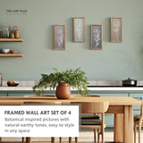 3D Wooden Floral Bathroom Wall Decor (Set of 4) Lightweight, Ready-to-Hang Framed Wall Art For Living Room, Bedroom, or Office - Premium Boho Botanical Farmhouse Decorations - Gift-Boxed Tide and Tales