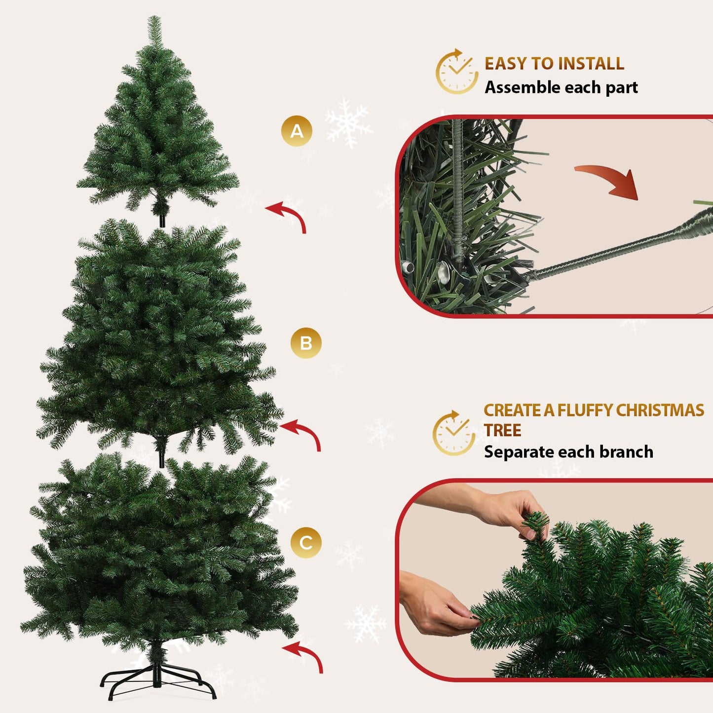 GTRACING 6.5ft Christmas Tree, Artificial Xmas Tree with 1000 Branch Tips and Light Holiday Party Decorations 1 Minute Christmas Tree for Home Office Easy Assembly, Metal Hinges & Foldable Base