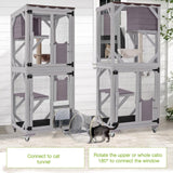 GUTINNEEN Catio Outdoor Cat Enclosure Mobile Cat House Indoor On Wheels with Scratch Post, Hammock, Resting Box, Platform, Tarp Roof 62.8", Grey GUTINNEEN