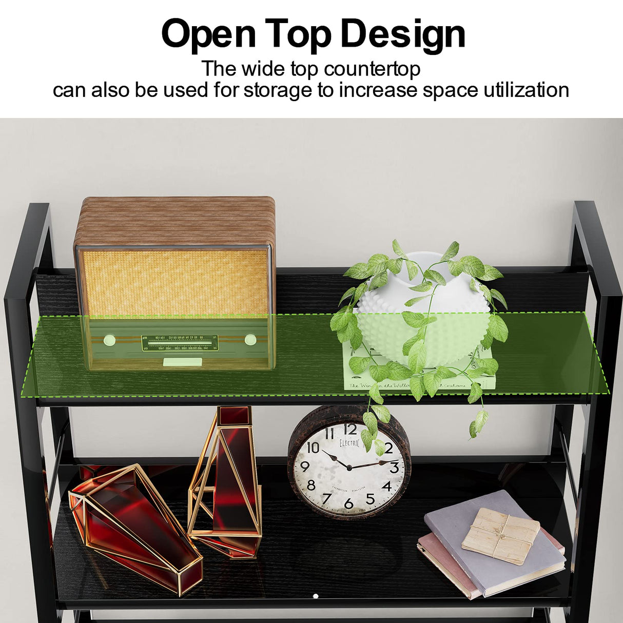 Himimi Black Ladder Bookshelf, 5 Shelf Bookcase Industrial Bookshelf Wood and Metal Bookshelves, Plant Flower Stand Rack Book Storage Shelves for Living Room, Bedroom, Home Office Himimi