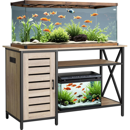 YESHOMY 55-75 Gallon Aquarium Stand, Fish Tank Stand with Power Outlets and USB Port & Type-C Port, Adjustable Shelves, Heavy Duty Metal Frame, 1200lbs Capacity, Oak