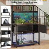 Fienveorn 40-50 Gallon Fish Tank Stand with LED Light Power Outlets,Heavy Duty Metal Aquarium Stand with Storage Shelf and Moveable Hooks,Turtle Reptile Terrariums Stand,Black Halitaa