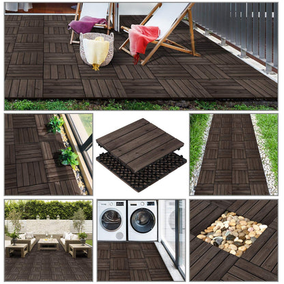 Topeakmart 27PCS Wood Flooring Tiles Interlocking Patio Deck Tiles Blocks Indoor Outdoor Solid Wood 12 x 12in Dark Brown - WoodArtSupply