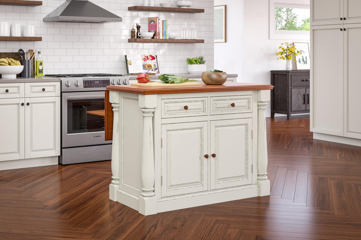 Homestyles Monarch Kitchen Island Set, 50 Inch Width, Antique White homestyles