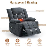 Korser 360° Swivel Rocker Recliner for Adults, Nursery Glider Recliner with Massage and Heating, Rocking Chair with Cup Holder, Manual Recliner Chair for Living Room, Bedroom (Fabric, Dark Gray) Korser