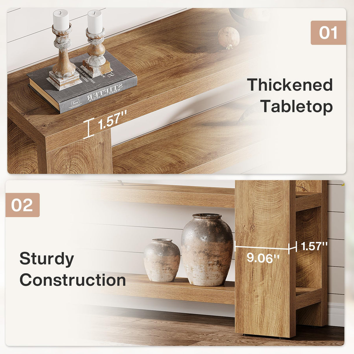 Tribesigns 70.9-Inch Extra Long Console Table with Storage, Narrow Wooden Sofa Table Behind The Couch, Farmhouse 3-Tier Entry Foyer Table for Entryway, Living Room, Hallway Tribesigns