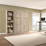 Bestar Pur Queen Murphy Bed with Shelving Unit, 90-inch Space-Saving Sleeping Arrangement for Multipurpose Room in Rustic Brown Bestar
