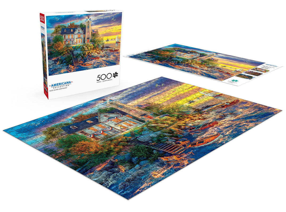 Buffalo Games - Dominic Davison - Rock Island Lighthouse - 500 Piece Jigsaw Puzzle for Adults -Challenging Puzzle Perfect for Game Nights - Finished Size is 21.25 x 15.00 Buffalo Games