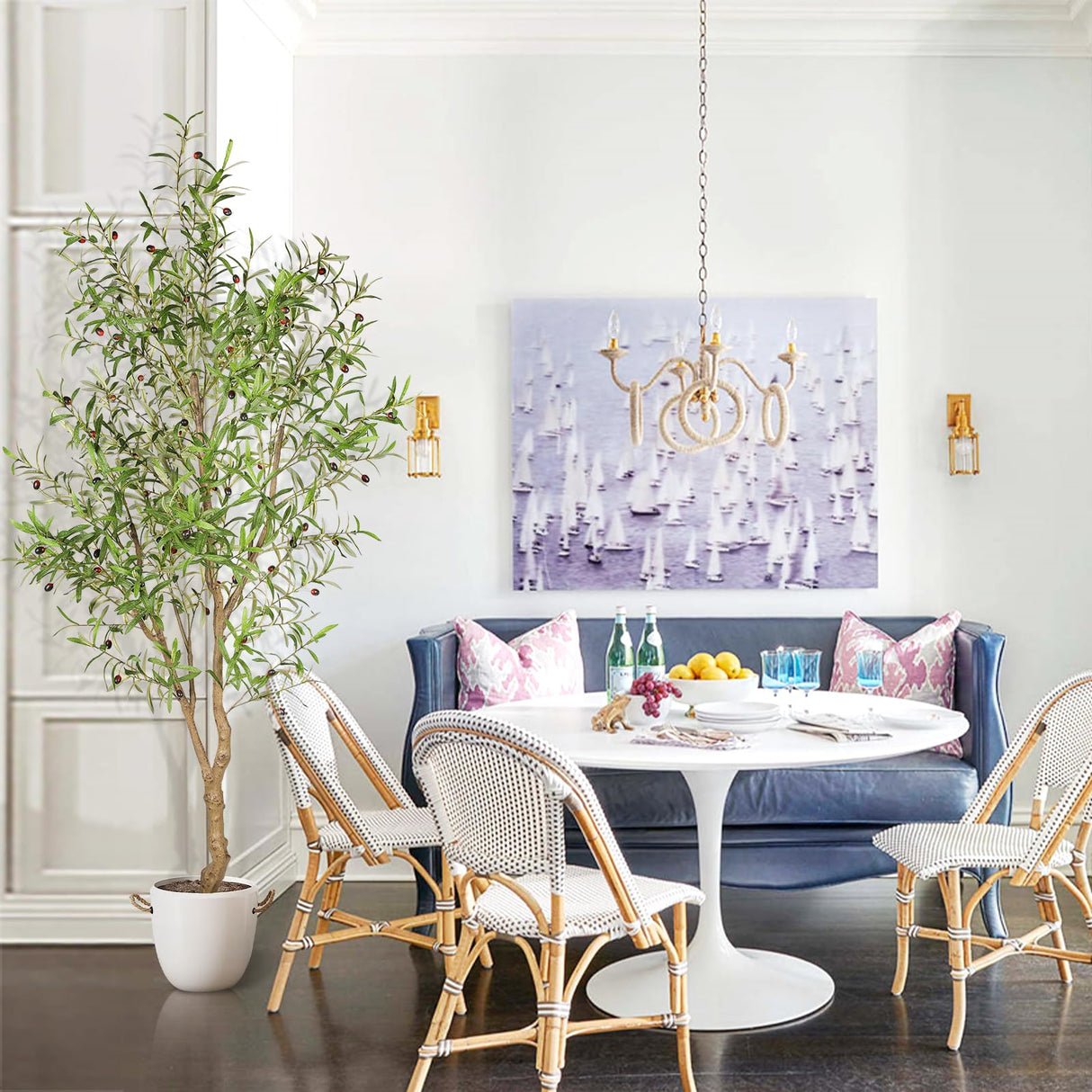 FEELEAD 7ft Faux Olive Tree - Fake Potted Olive Silk Tree with Planter Natural Olive Branches and Realistic Leaves Artificial Tree for Home House Office Decor Indoor FEELEAD