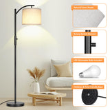 Dimmable Floor Lamp, Arc Floor Lamps for Living Room, Stepless Dimming Modern Standing Lamp with Linen Shade, Tall Lamp for Bedroom Office Dining Room- Black ROTTOGOON