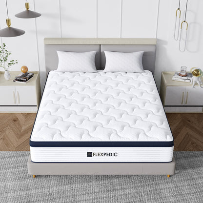 FLEXPEDIC 10" Twin Mattress, Memory Foam Hybrid Mattress with Space Cotton for Tight Sleep, Medium-Firm Cooling Mattress with Stronger Support, Motion Isolation &Pressure Relieving