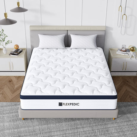 FLEXPEDIC 10" Twin Mattress, Memory Foam Hybrid Mattress with Space Cotton for Tight Sleep, Medium-Firm Cooling Mattress with Stronger Support, Motion Isolation &Pressure Relieving FLEXPEDIC