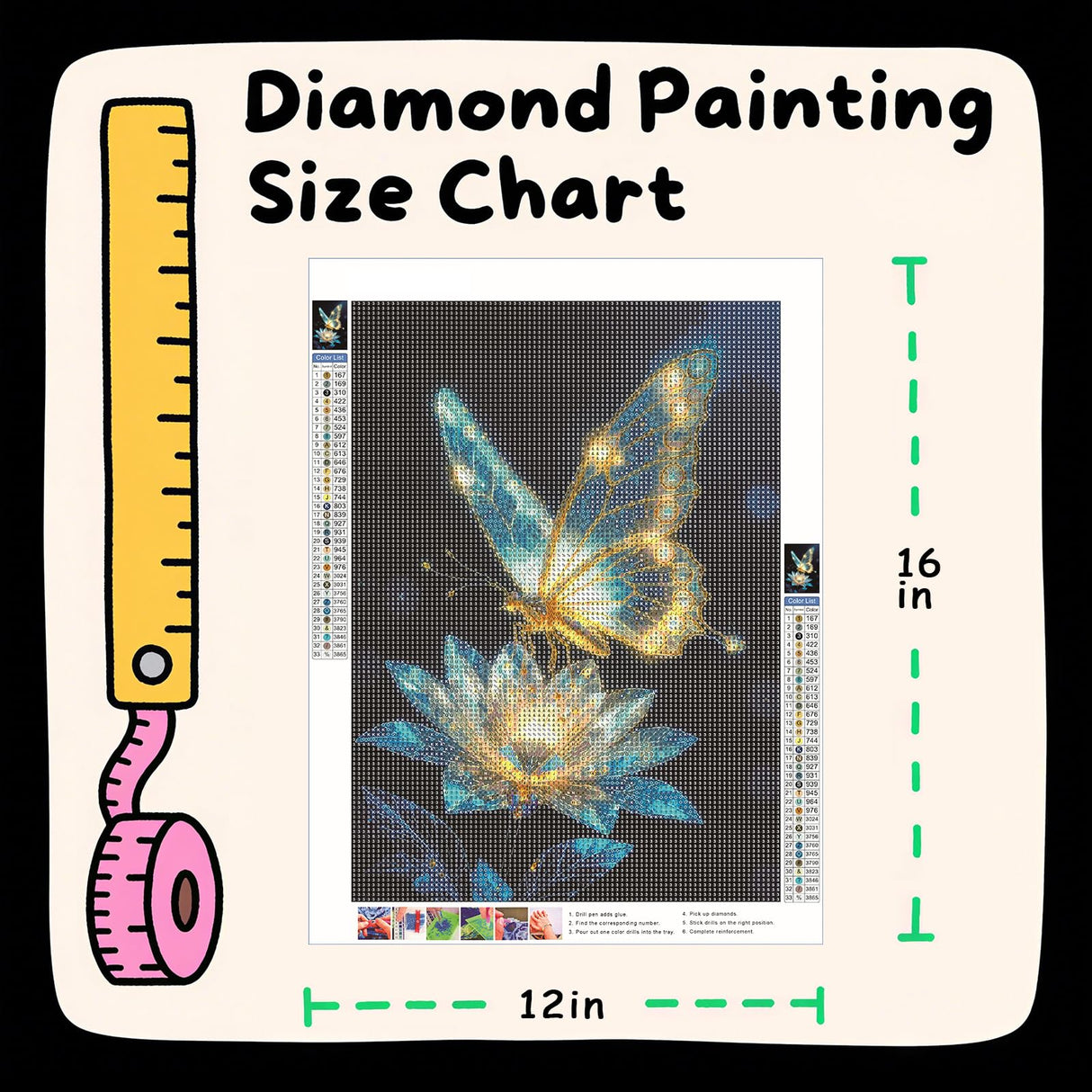 Diamond Art Kits for Adults, 5D Light and Butterfly DIY Diamond Painting Crafts for Home Wall Decor, Ideal Gifts for Art Lovers 12×16inch ILYUFO