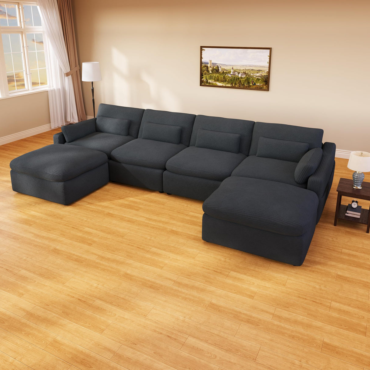 ISHUHL Cloud Modular Sectional Sofa, 124" Oversized Sectional Couches for Living Room, Convertible Deep Seat Sofa Set, Corduroy U Shaped Couch with 2 Ottoman (Dark Grey) ISHUHL