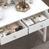 WiberWi Computer Desk with Drawers and Hutch, 43.3 inch White Home Office Desks Small Makeup Vanity Desk Table with Storage for Small Spaces Bedroom, Writing Desk Study Table WiberWi