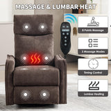 Trustyue Swivel Rocker Recliner Chair, 360° Swivel Recliner with Heat and Massage, Rocker Recliner Easy to Clean Nursery Glider Recliner Chair with Side Pockets for Living Room Brown Trustyue