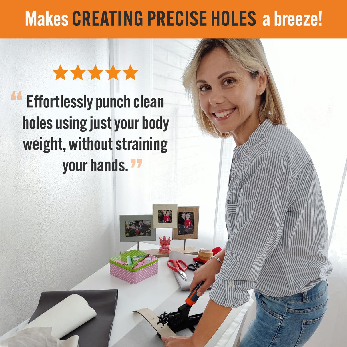 Desktop Leather Belt Hole Puncher Tool - Easier to Use Tabletop Design for Watch Band, Handbag Strap. Heavy Duty Carbon Steel, Precision 6 Sizes Hole Punch for Fabric, Crafts, Easy DIY PRO-MASTER SMART & SIMPLE