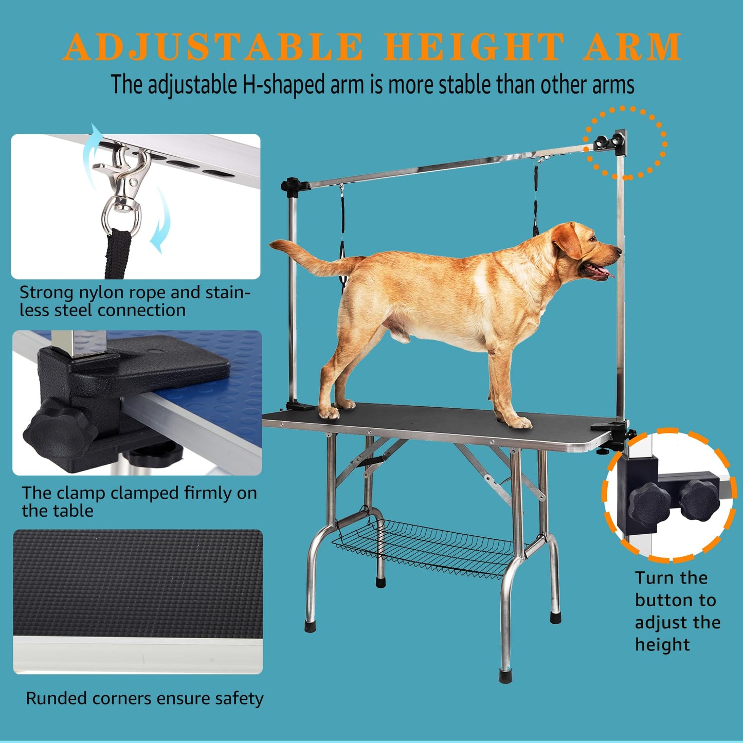 Professional Dog Pet Grooming Table Adjustable Heavy Duty Portable w/Arm & Noose & Mesh Tray (36", Black) - WoodArtSupply