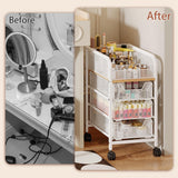Rolling Makeup Cart Organizer with 3 Drawers, 4-Tier Narrow Floor Skincare Organizers with dividers, Vanity Organizer Cosmetics Display Cases for Makeup Brush, Hair Tool, White Jakyitvi