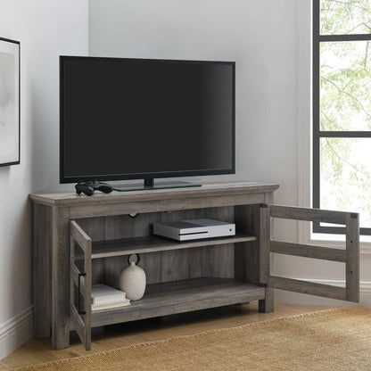 Walker Edison Modern Farmhouse Wood Corner Universal TV Stand for TV's up to 50" Flat Screen Living Room Storage Entertainment Center, 44 Inch, Grey