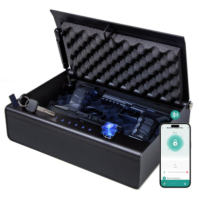 NASTAIS Biometric Gun Safe for 2 Pistols, Handgun safe, 4 Ways 0.1s Quick Access with APP/Fingerprint/Passcode/Key Unlock, Gun Lock Box for Home Bedside Nightstand Cloakroom Car