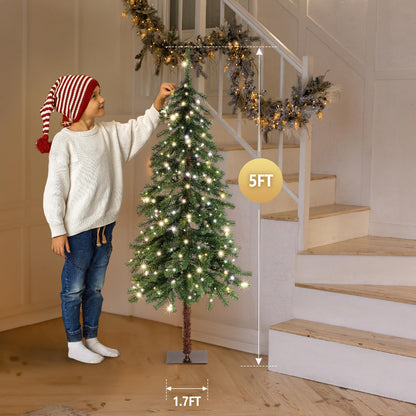 VINGLI 5ft Pre-lit Artificial Christmas Tree with Warm White LED Light, Slim Xmas Tree with 230 Realistic Branch Tips for Home, Office, Party Decoration Indoor Outdoor