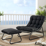 Grand patio Outdoor Lounge Chair with Ottoman, Comfy Sling Recliner Chair with Puffy Cushion and Foot Stool, Modern Patio Lounge Set for Porch Deck Garden, Dark Gray Grand patio