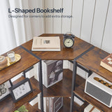 HOOBRO Industrial Corner Bookshelf, 5-Tier L-Shaped Bookcase, Open Display Storage Rack, Floor Standing Storage Shelf, for Living Room, Bedroom, Home Office, Rustic Brown and Black BF68SJ01 HOOBRO