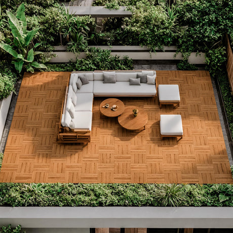 Acarra 27pcs Golden Select Composite or Rubber Interlocking Deck Tiles -12" UV Resistant Waterproof Acacia Wood Look Outdoor Flooring, Easy No-Tool Installation Acarra