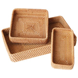 Rattan Serving Tray, Rectangle Rattan Basket Set of 3, Wicker Storage Basket Wicker Baskets for Organizing, Natural Basket Tray Decorative Basket Woven Tray for Home Decor Bathroom Kitchen Counter S310